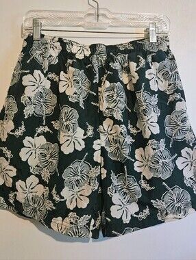 Vintage H2O Sport Men's Small Swim Trunks Green White Floral Nylon